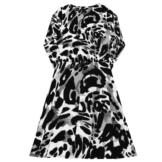 All-over print long sleeve midi dress-LifessentialsLLC.com