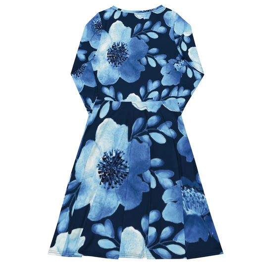 All-over print long sleeve midi dress-LifessentialsLLC.com