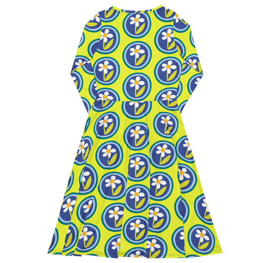 All-over print long sleeve midi dress-LifessentialsLLC.com