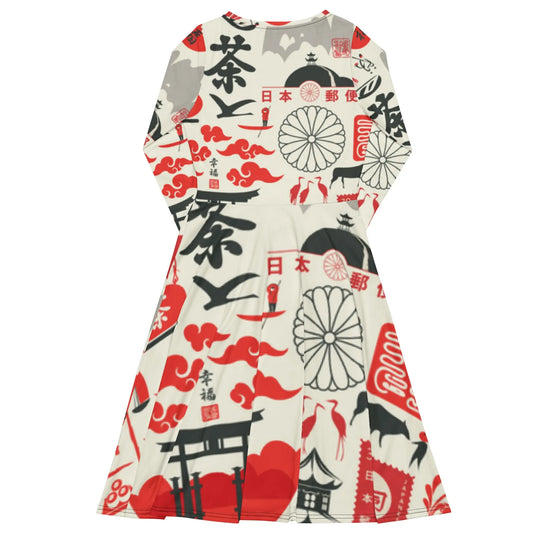 All-over print long sleeve midi dress-LifessentialsLLC.com