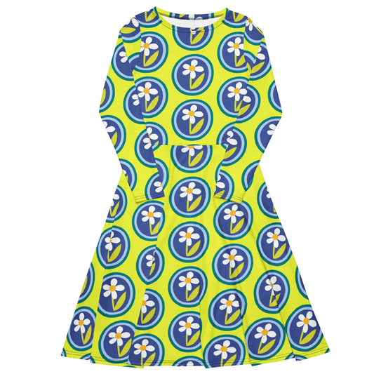 All-over print long sleeve midi dress-LifessentialsLLC.com
