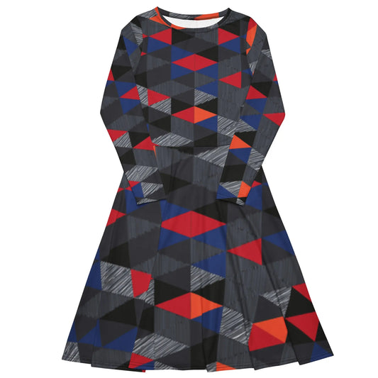 All-over print long sleeve midi dress-LifessentialsLLC.com