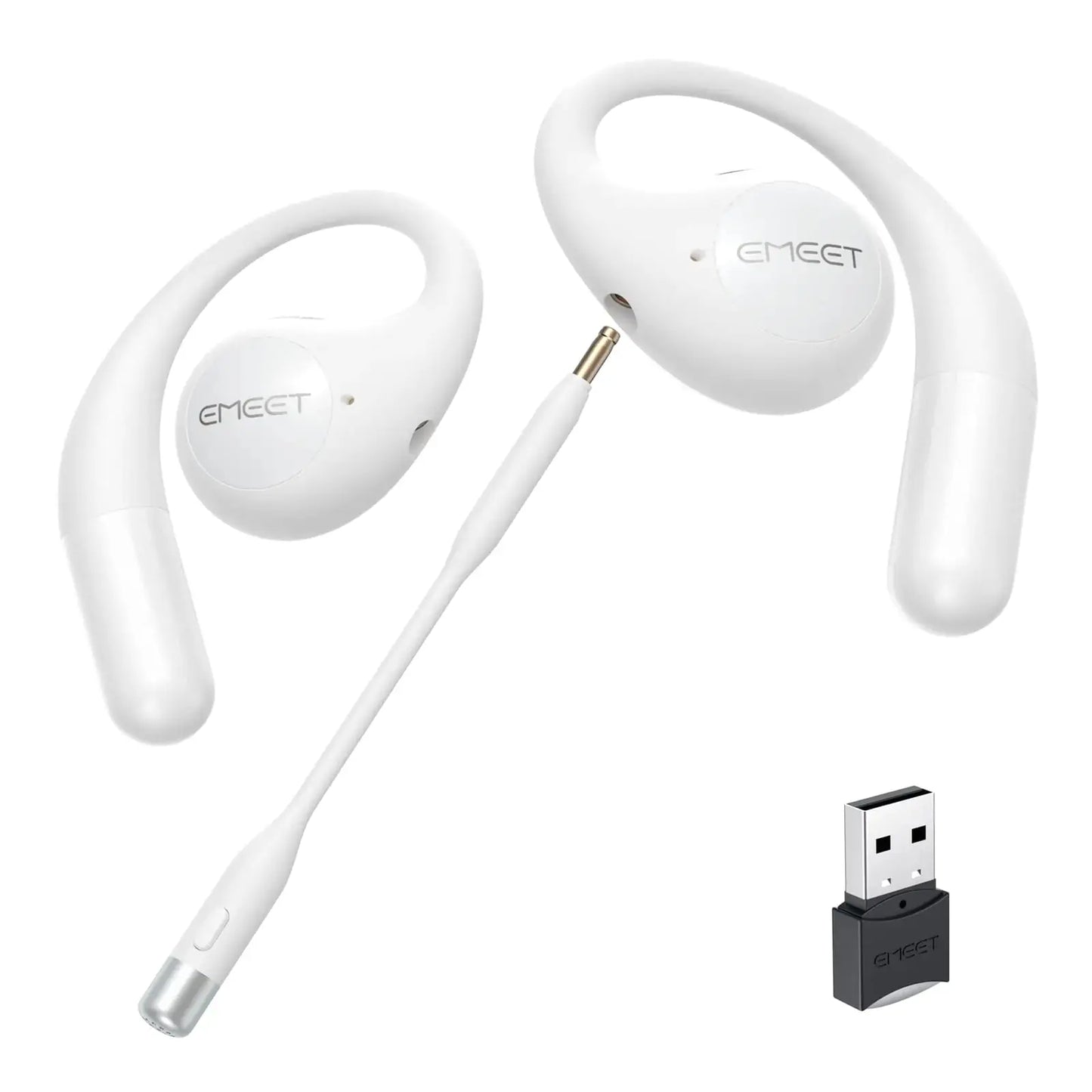 EMEET Airflow Open Ear Headphones with Mic Bluetooth 5.3 Wireless Headsets with Detachable Microphone ENC Noise Cancelling Multipoint Pairing Bluetooth Headset for Work Home Office?White?