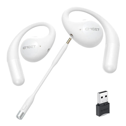 EMEET Airflow Open Ear Headphones with Mic Bluetooth 5.3 Wireless Headsets with Detachable Microphone ENC Noise Cancelling Multipoint Pairing Bluetooth Headset for Work Home Office?White?